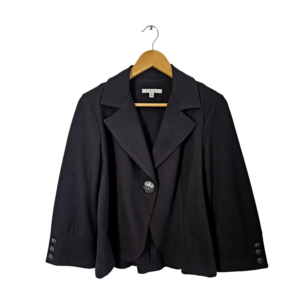 CAbi Style 177 Black One-Button Soft Blazer Jacket Size M Ponte Knit Office
